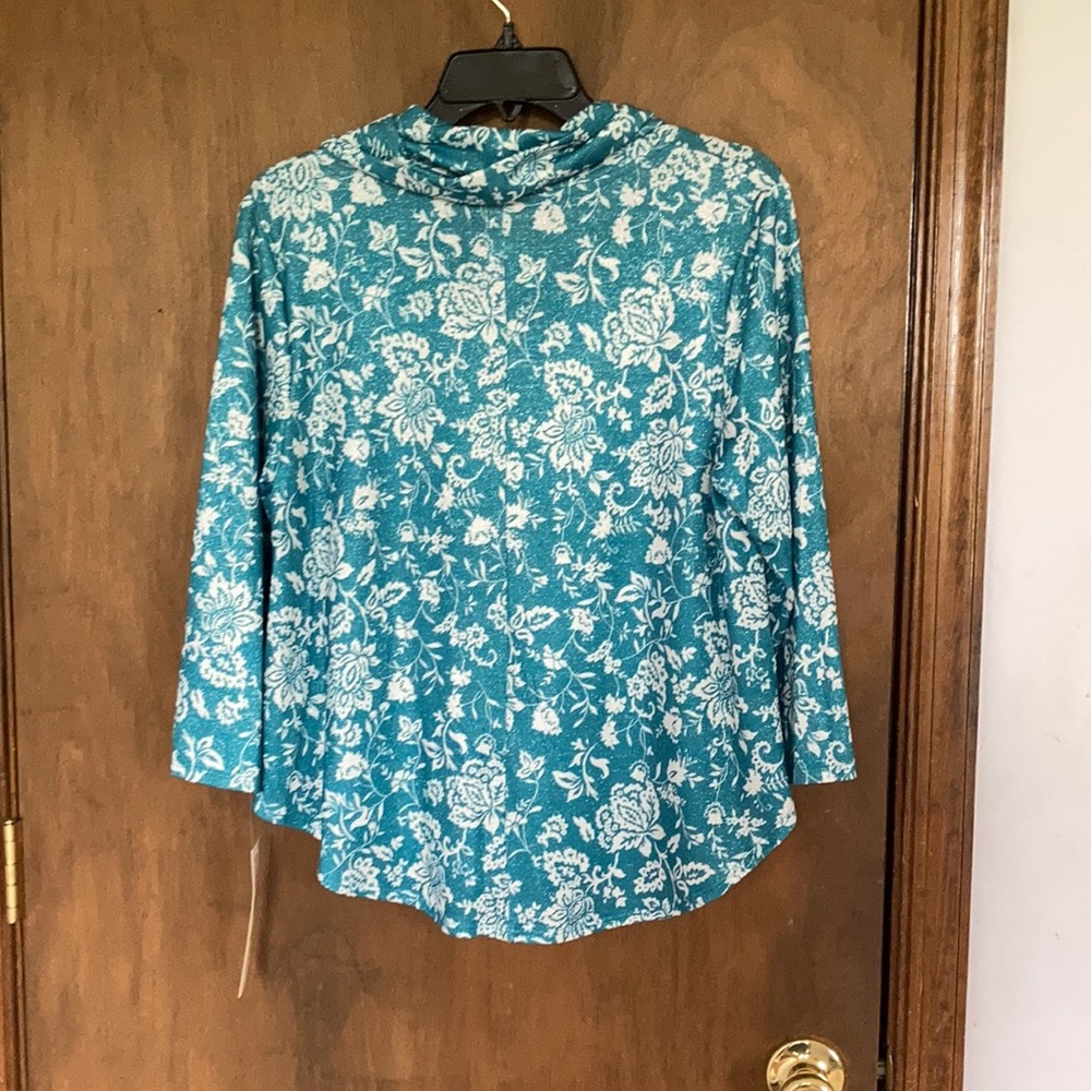 Ruby rd top metallic floral print pullover w stretch casual office PM - Picture 16 of 17
